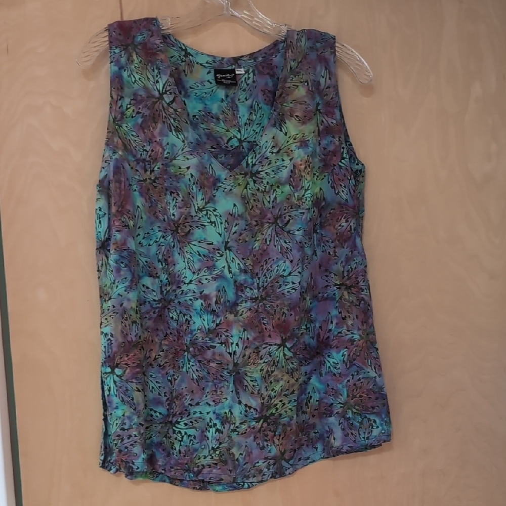 Blue and Purple Sleeveless Tank Top with Abstract Design